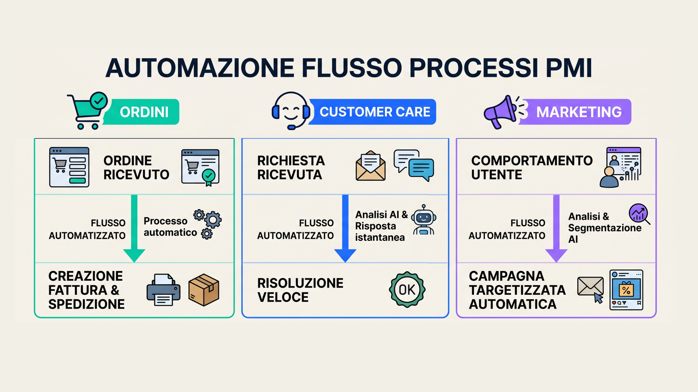 Infografica Levera AI Automazione e-commerce AI per PMI: dove si applica davvero